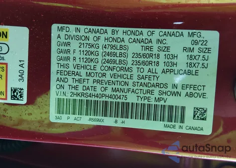 2023 Honda Cr-V Ex Awd из США, поврежденный, VIN 2HKRS4H40PH400475